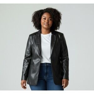 Sofia Jeans Womens Blazer Size XL Black Faux Leather Single Breasted Modern Fit